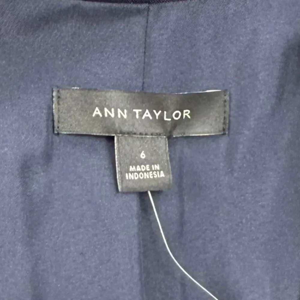 Ann Taylor Classic Linen Blend Blazer Jacket Women's 6 Navy Blue